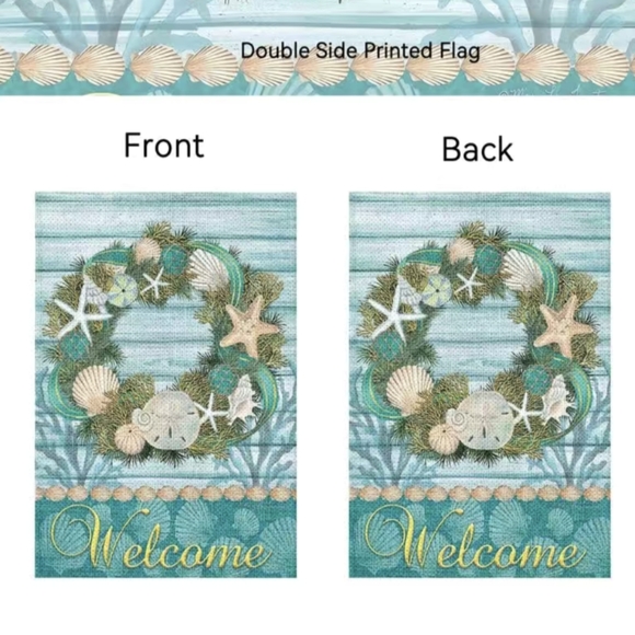Coastal Garland Wreath Welcome Garden Decor Flag 12" x 18" Weather Resistant - Picture 3 of 5